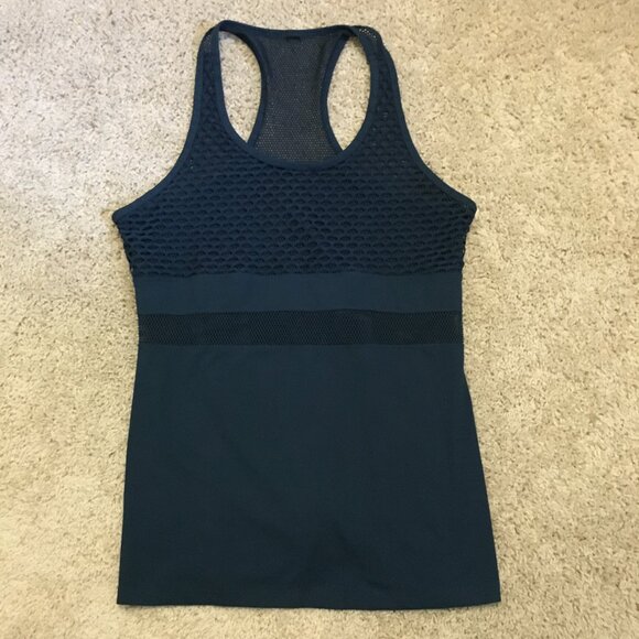 90 Degree By Reflex Dark Blue Turquoise Racerback Mesh Yoga Tank - Picture 9 of 13